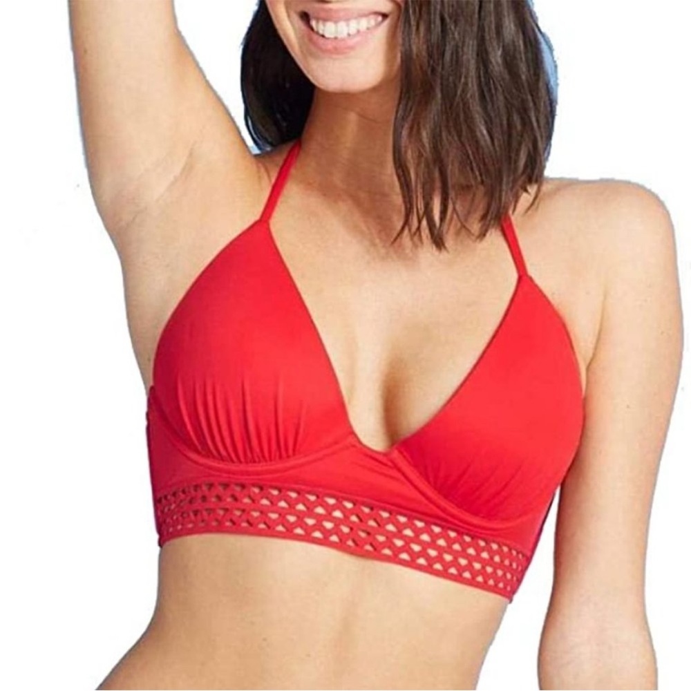 Shade & Shore Light Lift Long line Red Triangle Bikini Top Size 32B NWT